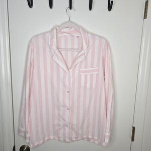Victoria's Secret Pink and White Cotton Striped Pajama Top Size Small